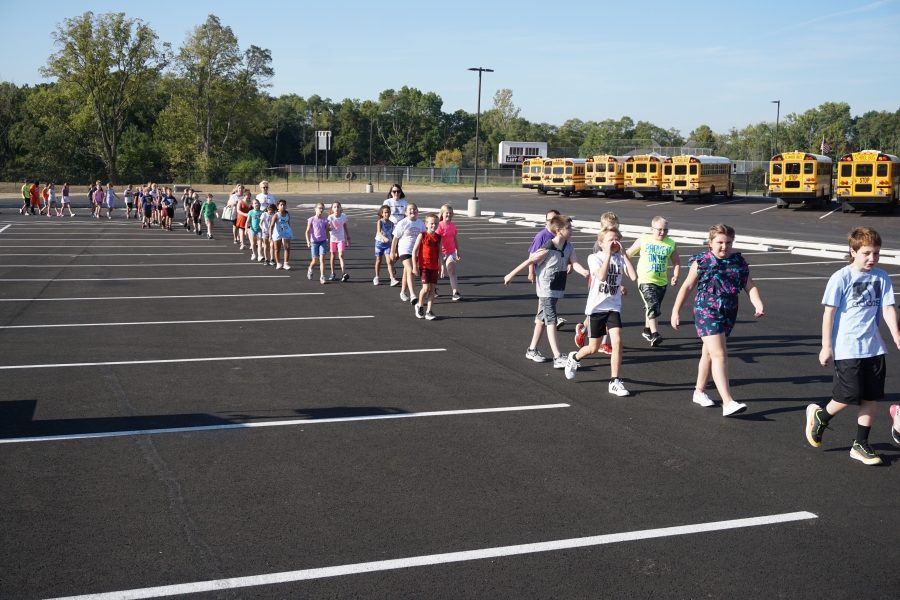 students walking in a row
