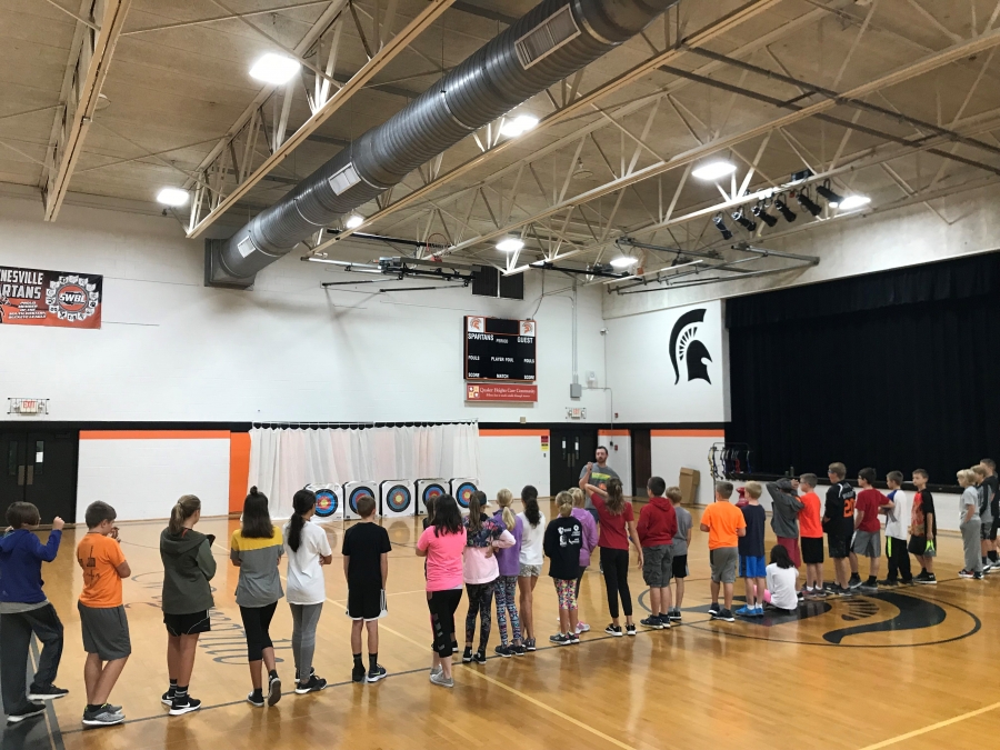 students standing in front of archery targets