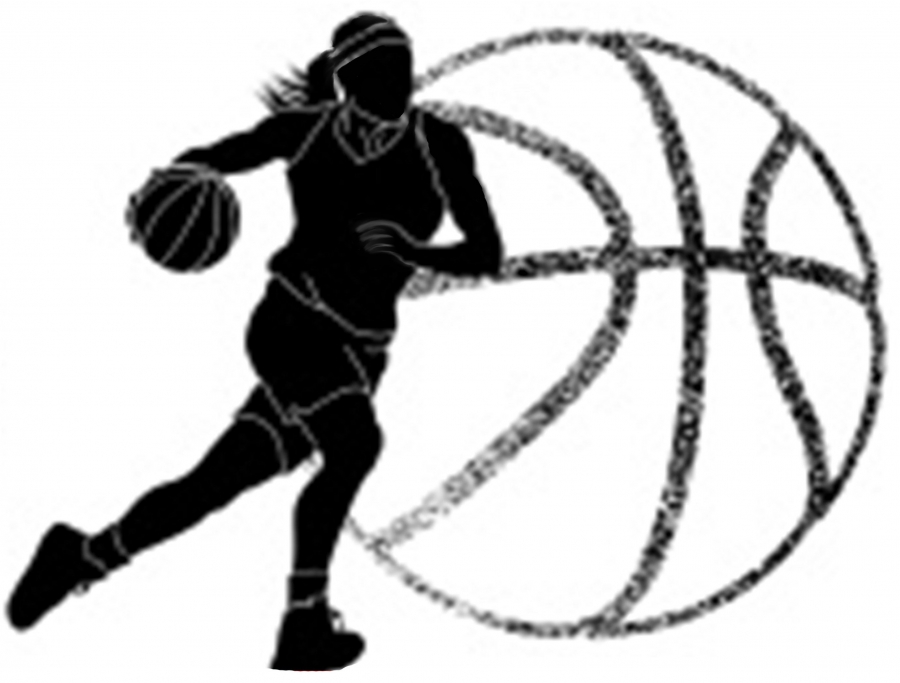 outline of a girl basketball player and a ball