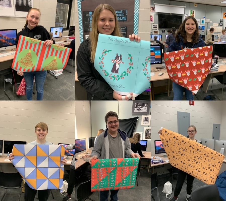 collage of people holding wrapping paper