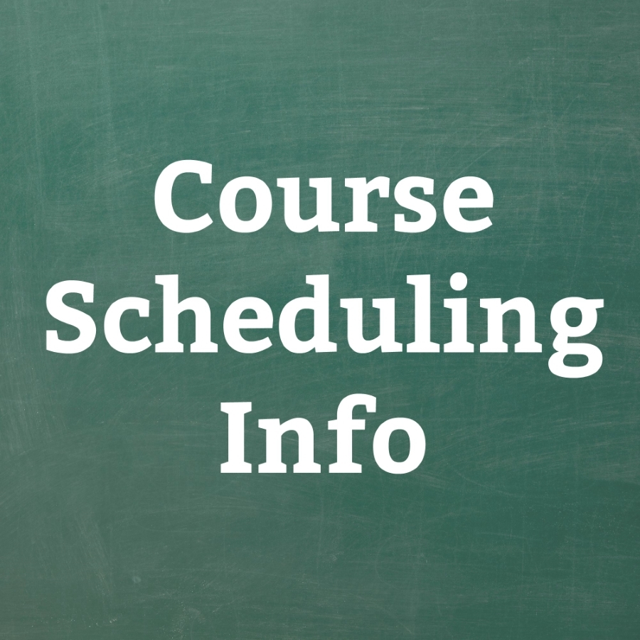 course scheduling words on green background