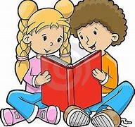 two cartoon figures reading a book