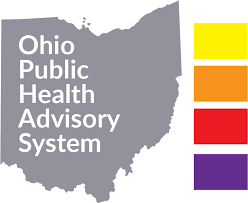 gray shape of ohio with colorful block next to it