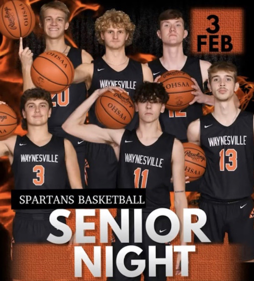 Senior Night photo with picture of Seniors on basketball team