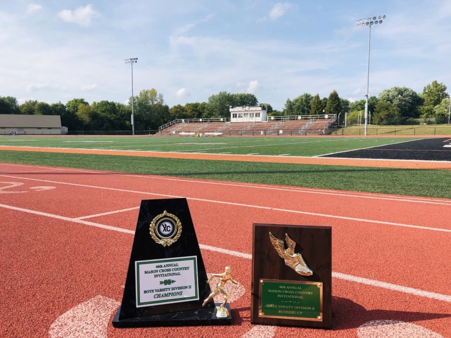 two trophies on a track